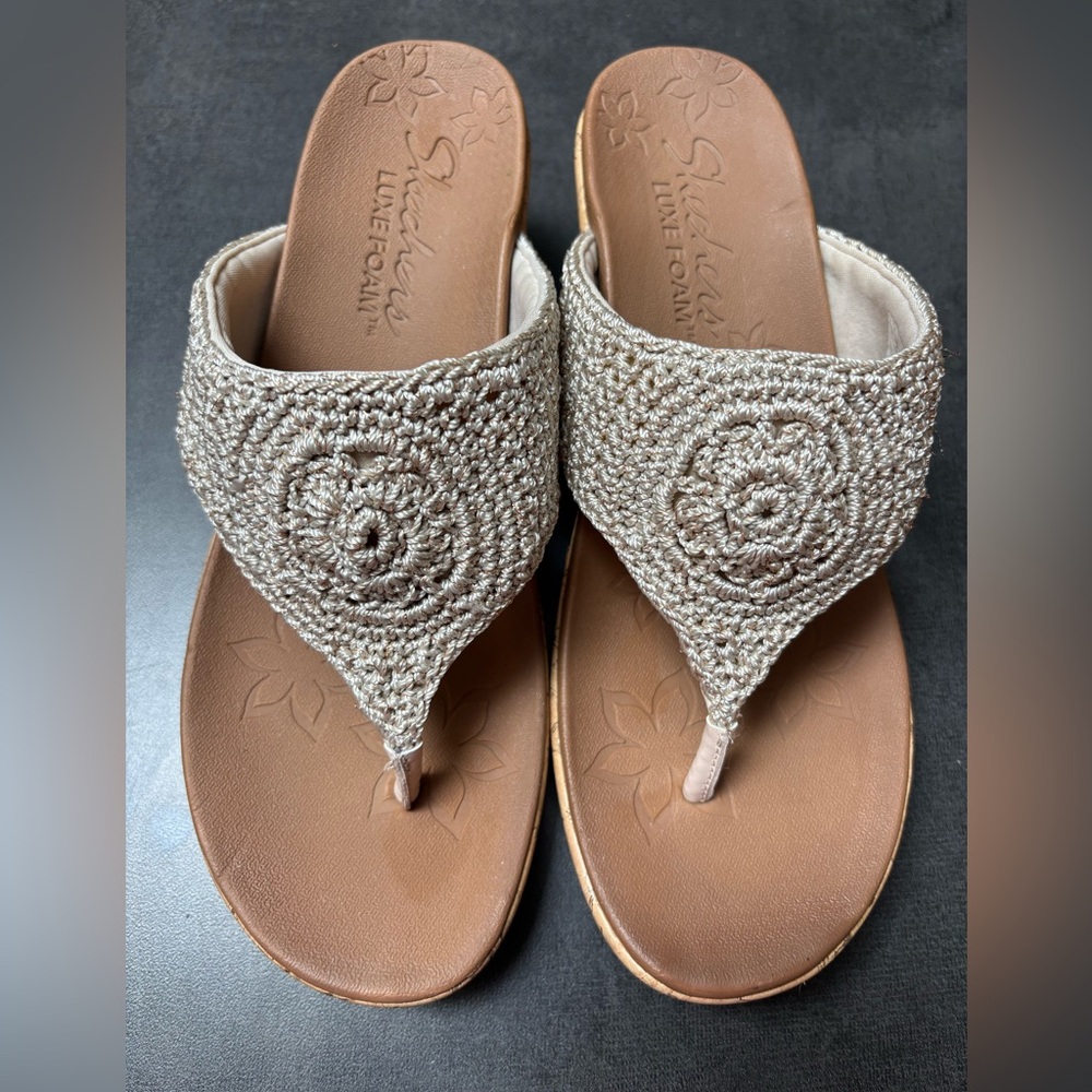 Skechers Tan Crochet Sandals with Bohemian Design Size 9